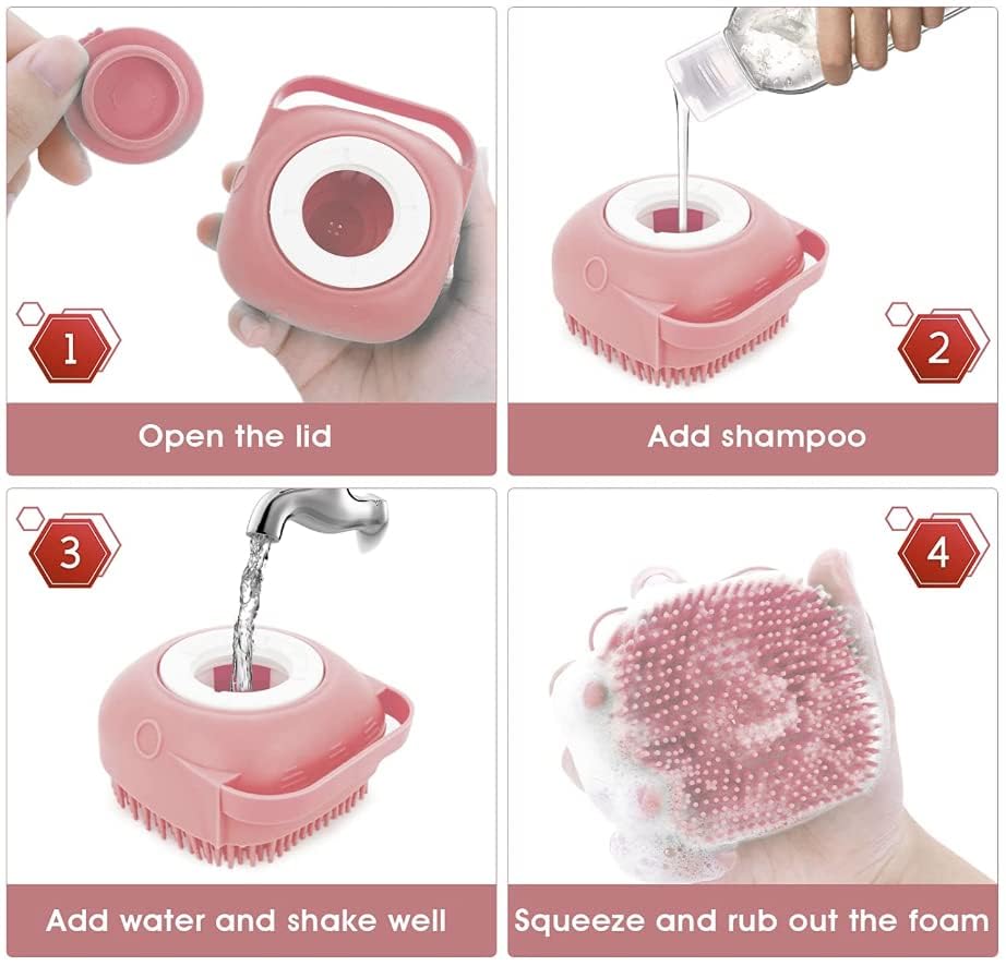 Pet Bath Massage Brush Puppy Dog Cat Grooming Cleaning Soft (Pink) | Grooming Cleaning Soft (Pink)