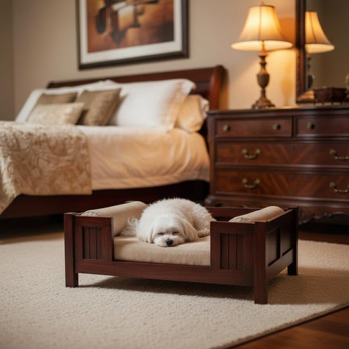 Luxury Mahogany Wood Pet Bed with Removable Micro-Suede Cushion & Pillow Elegant Handmade Wooden Pet Furniture for Dogs & Cats