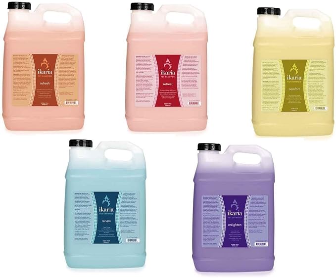 Pro Dog Cat Grooming Shampoos Natural Botanical Ikaria and Spa Inspired 2.5 Gallon (Groomer's Kit of All 5 Formulas)