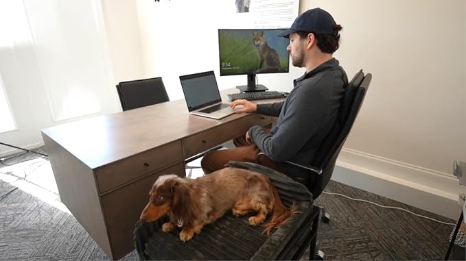 SeatMate Elevated Dog Bed for Home Office, Memory Foam Pet Chair with Ramp for Dogs & Cats, Washable Cozy Desk Companion Bed, Non-Slip Elevated Pet.