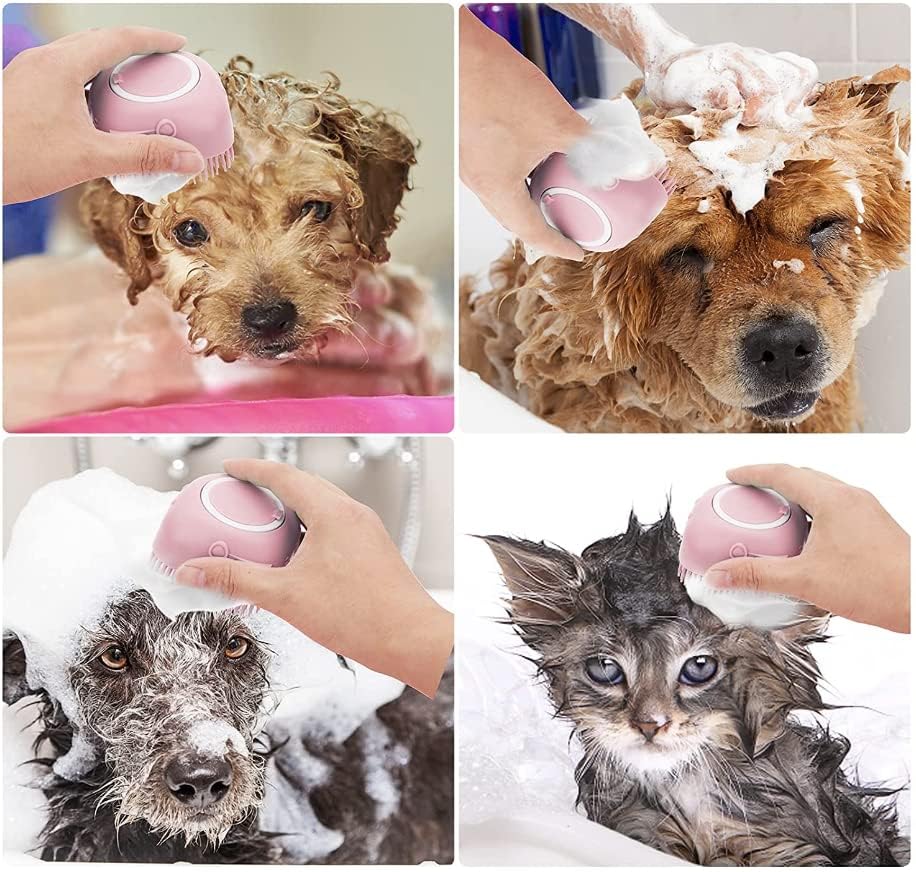 Pet Bath Massage Brush Puppy Dog Cat Grooming Cleaning Soft (Pink) | Grooming Cleaning Soft (Pink)